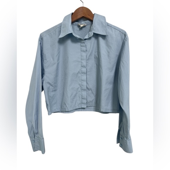 Open Edit Poplin Crop Button-Up Shirt in Blue Kentucky Size Medium - Picture 7 of 7